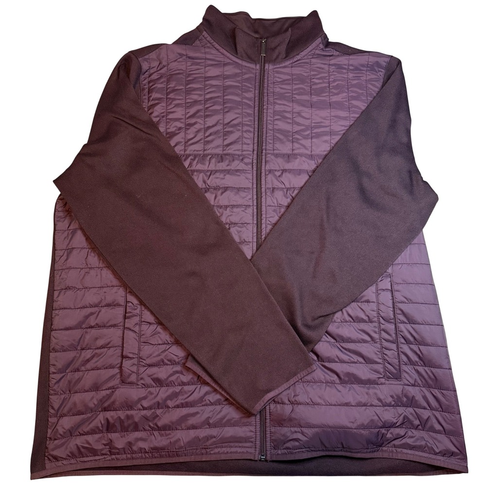 Perry Ellis Mens 3XLT Quilted Hybrid Full Zip Jacket Burgundy Plum Puffer Knit